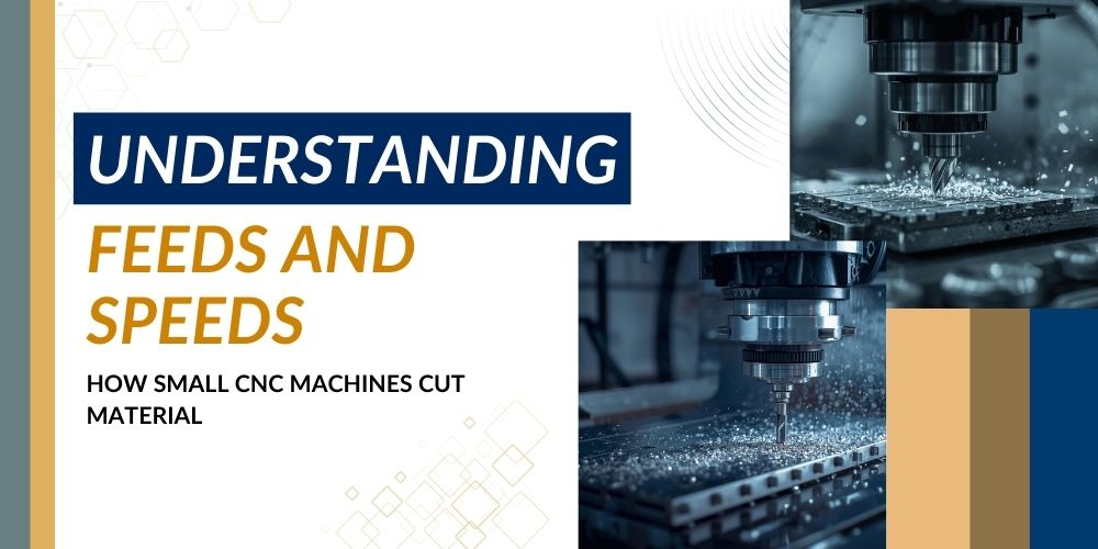 Small CNC mill cutting metal showing feeds and speeds effect