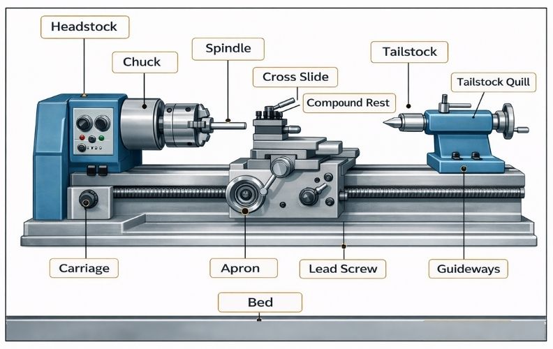 lathe parts diagram labeled