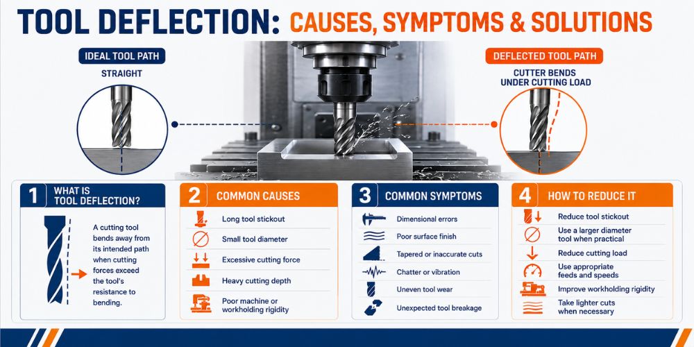 Tool deflection causes, symptoms, and methods to reduce cutter deflection in milling