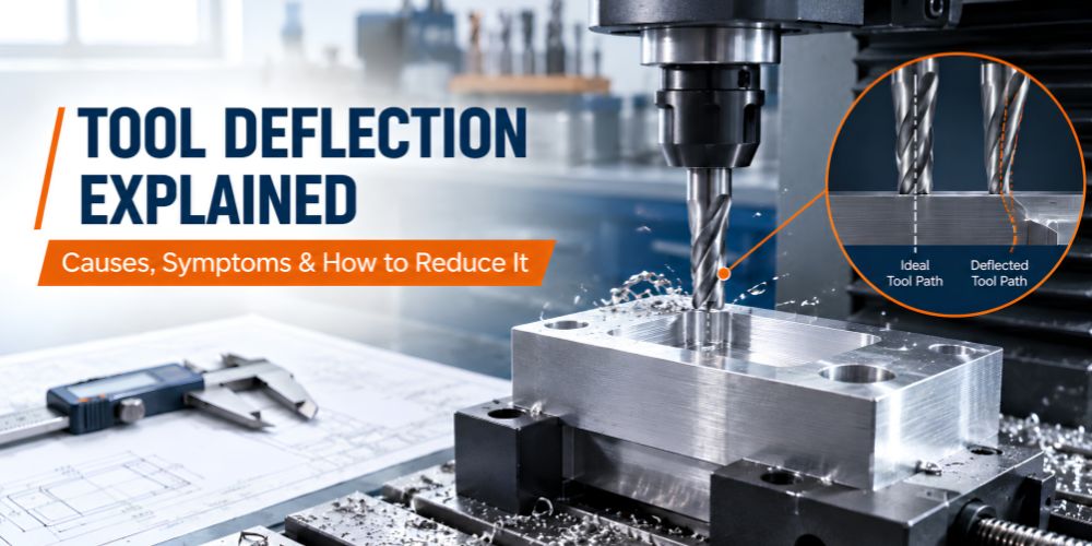 Tool deflection in milling machine showing a cutting tool bending under cutting force